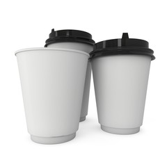 Disposable coffee cups. Blank paper mug. 3d render isolated on white background