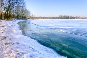 Frozen Water and Ice on the Dnieper River