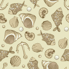 fish and shell vector seamless pattern