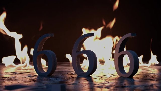4k shoot of a creative composition with 666 numbers on fire