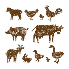 Farm hand drawn animals.