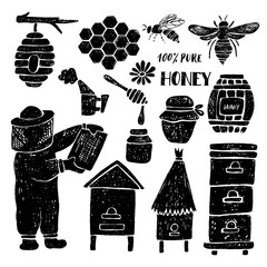Hand drawn honey set.