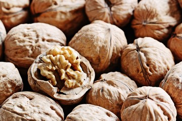 Walnuts . Close up. Selective focus