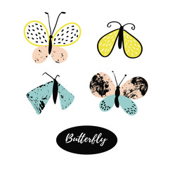Hand drawn butterfly logo design collection. Vector elements isolated on the white background.