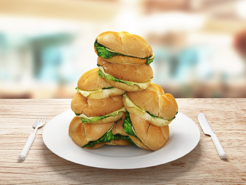 Panini o hamburger nel piatto con insalata e formaggio