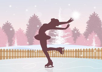 girl skating on ice - obrazy, fototapety, plakaty
