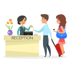 Vector cartoon style illustration of hotel reception