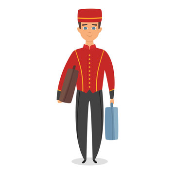 recommend clip art: Vector cartoon style illustration of hotel bellboy