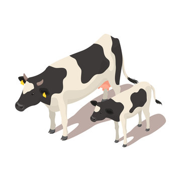 Isometric small and big cow.
