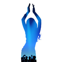 Young girl dancing oriental belly dancing. Silhouette of girl dancing Arabic dance. Performance on stage. Vector illustration