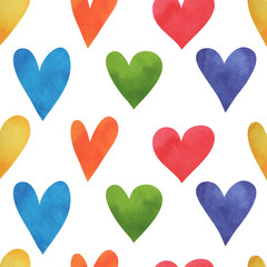 Seamless pattern Happy Valentines Day watercolor vector hearts illustration.