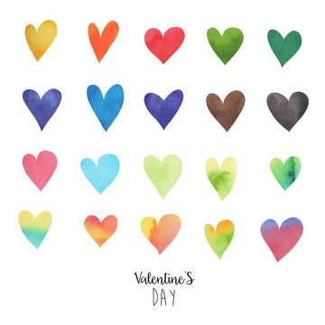 Happy Valentines Day watercolor heart background vector illustration.