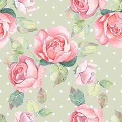 Floral branch. Watercolor seamless pattern 30.  Hand painted background with roses