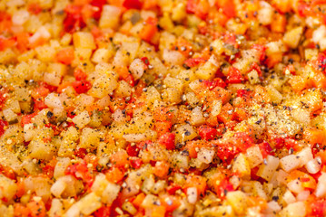 assorted chopped healthy vegetables cut for boeuf salad