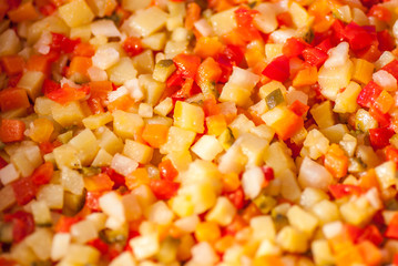 assorted chopped healthy vegetables cut for boeuf salad