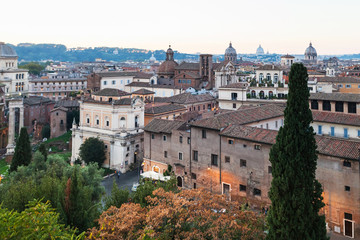 Fototapeta na wymiar view of buildings of old Rome city from Capitoline