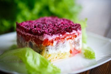 salad with herring and boiled vegetables