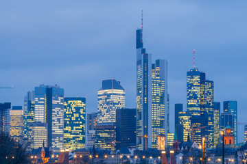 Frankfurt am Main. View of the business center  the city at sunset.