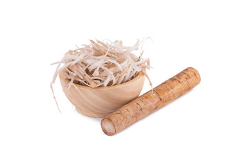 Fresh Burdock roots on white background.