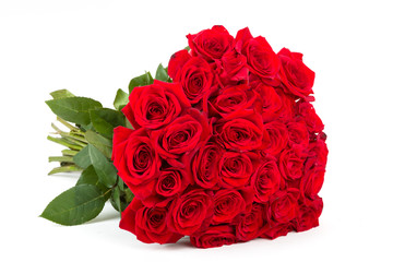 Bouquet of fresh valentine red roses isolated