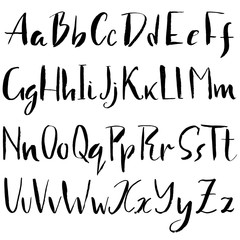 Hand drawn font made by dry brush strokes. Grunge style alphabet
