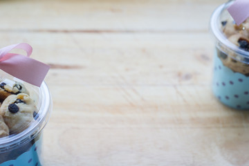 chocolate chip cookies gift on wooden background