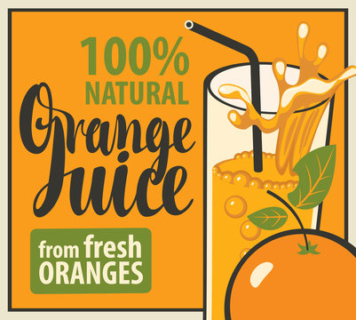 vector banner with a glass of fresh orange juice