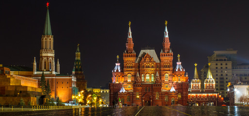 Fototapeta na wymiar Red Square Lit Up At Night