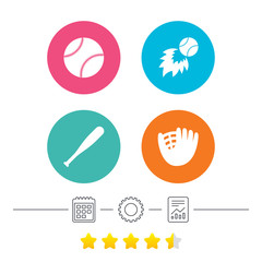 Baseball icons. Ball with glove and bat symbols.