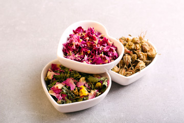 Assorted dried petals and herbs used for tea