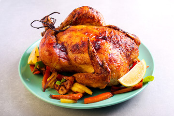 Roast chicken with lemon and honey glaze