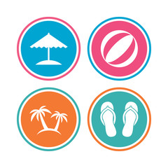 Fototapeta na wymiar Beach holidays icons. Umbrella and sandals.