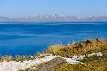 Beautiful scene with lake Sevan, Armenia
