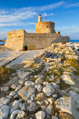 Fototapeta na wymiar Fort of St. Nicholas in town of Rhodes.