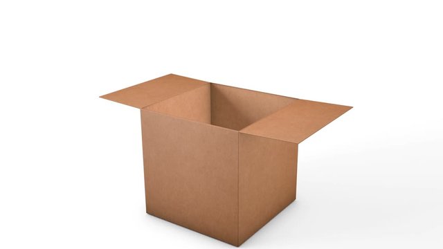 Cardboard Box on White Background Opening Revealing Green Screen - Shipping