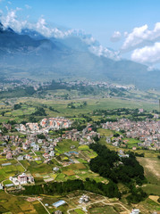 Fototapeta na wymiar View of the capital city of Nepal, Kathmandu, with the plane com