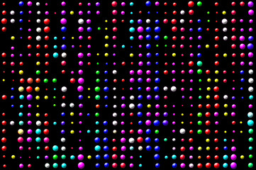 Abstract pattern of coloured dots on black background