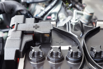 Car engine windshield washer fluid reservoir cap close-up