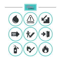 Fire safety, emergency icons. Extinguisher sign.