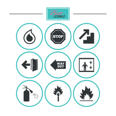 Fire safety, emergency icons. Extinguisher sign.