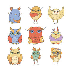 Obraz premium Cute cartoon owl. Lovely owlet in doodle style.