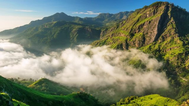 Sri Lanka landscapes nature background. Time lapse of running clouds in Ella, Sri Lanka
