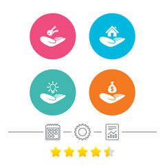 Helping hands icons. Protection and insurance.