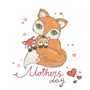 Mother's Day greeting card with cartoon fox.