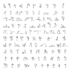 Fototapeta na wymiar Cartoon icons set of 100 sketch little people stick figure