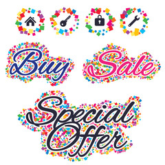 Home key icon. Wrench service tool symbol.