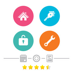 Home key icon. Wrench service tool symbol.