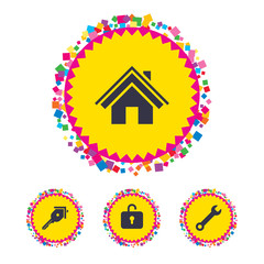 Home key icon. Wrench service tool symbol.