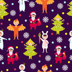 Obraz na płótnie Canvas Christmas kids seamless pattern vector.