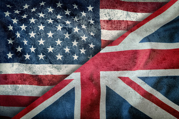 Fototapeta premium Mixed Flags of the USA and the UK. Union Jack flag.Flags of the USA and the UK Divided Diagonally.